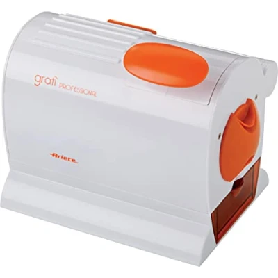 Bild av Ariete 445 Gratì Professional Professionell elektrisk rivjärn, Extra stor rostfritt stål, Utdragbar behållare med Fryskskyddskåpa, 120 W, Vit/Orange