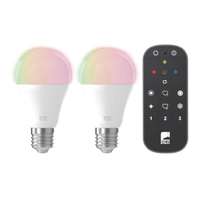 Bild av EGLO Connect.Z Set Med 2 Smart Home LED Lampor E27, A60, Zigbee, App Och Alexa Röststyrning, Fjärrkontroll, Dimbar, Varmvit Kallvit, RGB, 9 Watt, Opalvit Glödlampa