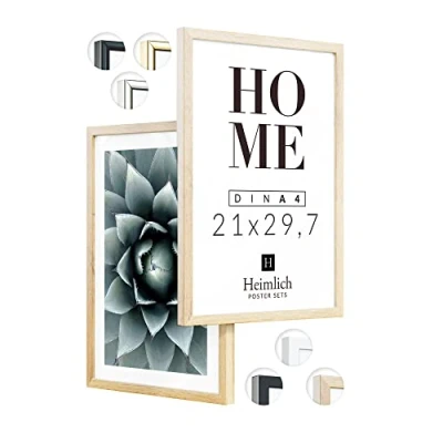 Bild av Heimlich® Dubbelpaket (2 st) bildram DIN A4 trä ek 21 x 29,7 cm (8,3 11,7 tum) med okrossbart Acrylglas Träbildram