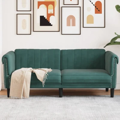 Bild av vidaXL Soffa 2 sits mörkgrön sammet, sitssoffa, tvåsitssoffa, sitssoffor, tvåsitssoffor, soffa, soffor