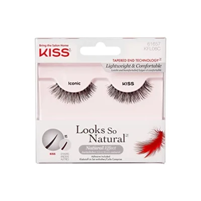 Bild av KISS Look So Natural Collection, 1 par konstgjorda ögonfransar, ikoniska, lätta, innehåller ögonfranslim