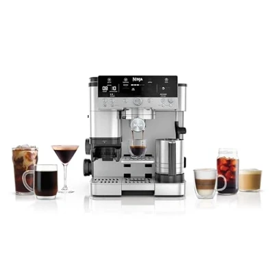Bild av Ninja Luxe Premier 3 i 1 kaffebryggare, espressomaskin för latte, cappuccino &amp; kallbryggning med inbyggd bönkvarn mjölkskummare, kaffemaskin 4 förinställda lägen mjölkskum, silver, ES601EU