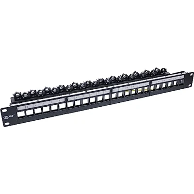 Bild av InLine® Patchfeld 24 fack, Keystone platt patchpanel, 19 tum, 1HE, svart RAL9005