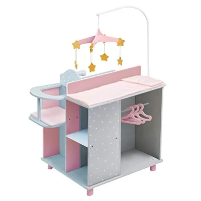 Bild av Olivia&#039;s Little World dockor skötbord, skötstation, lekcenter för rosa med barnstol och mobil docktillbehör barn TD 0203AG