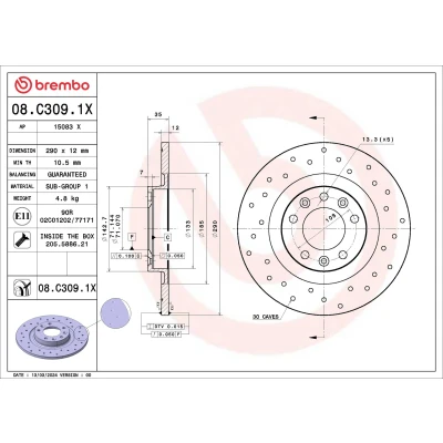 Bild av BREMBO Bromsskiva PEUGEOT: 308 SW 2, 3008 II SUV, Expert III Skåpbil, CITROËN: C4 Grand Picasso 1, Jumpy Skåpbil 08.C309.1X