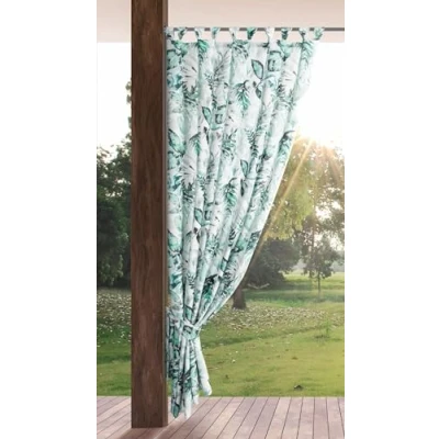 Bild av Eurofirany trädgård utomhusgardiner med ögla 1 st. Avtagbara slingor, solskydd insynsskydd vindtäta vattentäta gardiner för paviljong terrass pergola, 155 x 260 cm, grönt tryck