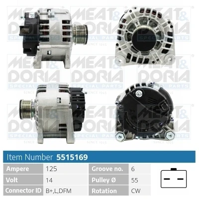 Bild av MEAT &amp; DORIA 5515169 Generator 14V 125A RENAULT: MEGANE 3 Grandtour, GRAND SCENIC 3, Kangoo I Express, DACIA: LOGAN MCV 2, Duster SUV, II