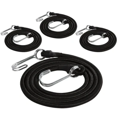 Bild av LTStore spänngummi med krokar, 4 förlängningar presenningsspännare, gummiband krok 150 cm gummispännremmar för säckkärra, pakethållare cykel motorcykel camping svart. (150 cm)