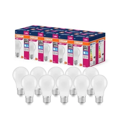 Bild av OSRAM LED stjärnvärde Classic A40 lampa för E27 uttag, päronform, FR, 470 lumen, dagsljusvitt (6500K), ersättning konventionella 40W glödlampor, inte dimbara, 10 pack