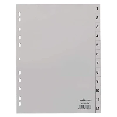 Bild av Durable 651210 nummerregister (DIN A4, präglade flikar 112, PP heltäckande) 1 styck, grå