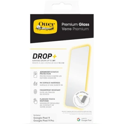 Bild av OtterBox Premium Glass skärmskydd för Google Pixel 9 / Pro, härdat glas, avancerat repskydd, Klarar fall upp till 0,9m
