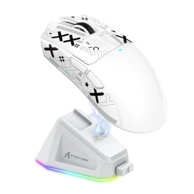 Bild av ATTACK SHARK X11 spelmus med magnetisk laddningsdocka, PixArt PAW3311 spelsensor, BT/2.4G trådlös/trådbunden musgreppstejp, 22000 DPI, gamermöss för Win11/Xbox/PS/Mac (vit)