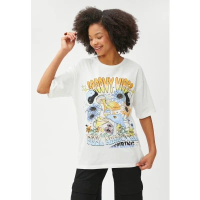 Bild av Koton CREW NECK Short Sleeve Tshirt med print, Storlek: 34, Ecru