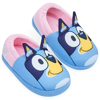 Bild av Bluey skor barntofflor flickor 3D halkfria barn varma tofflor pojkar barnkammare söta hus storlek 6 13 mjuk plysch barnskor slip on skor, Blårosa, 10 UK Child