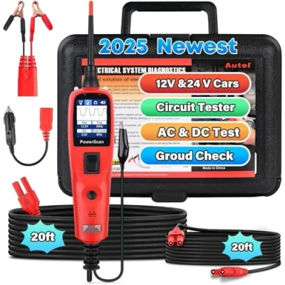 Bild av Autel PowerScan PS100 Automotive Circuit Tester, med 20 fot Kabel, Diagnosverktyg för Elsystem, Inbyggd Strömbrytare, Lätt att Läsa AC/DC Strömmotstånd, Kontinuitet/Sond/Signaltest