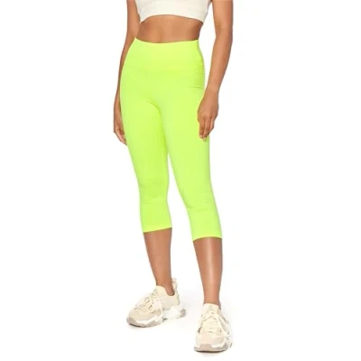 Bild av Bellivalini Neon leggings dam hög midja 3/4, gym dam, ljusa byxor idealiska som festival outfit eller en del av ett 80 tals BLV50 298, GUL, M