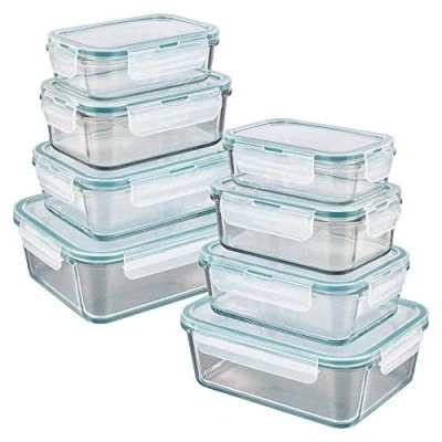 Bild av GOURMETmaxx glasbehållare Klick it set om 8 Som matlåda eller för Meal Prep diskmaskins och mikrovågsugns fryssäker förvaringslåda med lock
