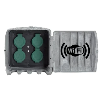 Bild av BOLD Smart utomhusuttag garden stone look 4 vägs stickproppsfördelare IP44 (WLAN, Home, förstärkt material, upp till 3680 watt, 3m utomhuskabel, montering via spett eller/och skruvar)