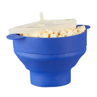 Bild av Relaxdays popcorn Maker Silikon för mikrovågsugn, vikbar Popper, beredning utan olja, BPA fri, blå, 25,5 x 14,5 cm