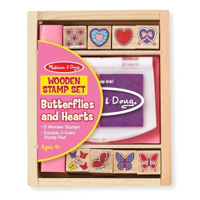 Bild av Melissa &amp; Doug Fjärils och hjärtstämpelset Konst hantverk Stampset stencils 3 + Present till pojke eller flicka