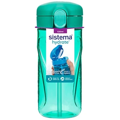 Bild av Sistema Hydrate Quick Flip vattenflaska 520 ml BPA fri med sugrör återvinningsbar TerraCycle® Blandade färger