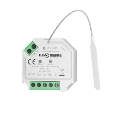 Bild av Infällda moduler dimmer, 1 kanal för 230 V max. 200 W LED med knapp/strömbrytaranslutning fasavsnitt dimbara lampor, transformatorer och lampor (dimställdon matter)