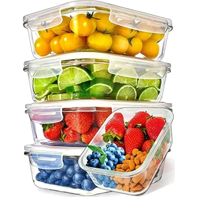 Bild av [5 stycken] lufttäta Matbehållare i glas med lock Måltidsförberedande matlådor matförvaringsbehållare lunchlåda (1060 ml 1 fack)