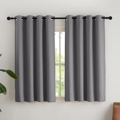 Bild av NICETOWN gardiner, grå, ogenomskinliga, korta mörkläggningsgardiner med öljetter, fönster, kort gardin, set om 2, H 145 x B 140 cm, fönstergardiner, moderna termiska