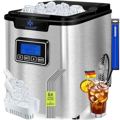 Bild av KESSER® Isbitsmaskin i rostfritt stål 150 W Ice Maker 12 kg 24 h 3 kubstorlekar beredning på 7 min 2,2 liter vattentank timer LCD display självrengörande funktion