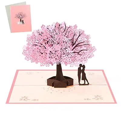 Bild av Vicloon 3D kort, gratulationskort, alla hjärtans dag äktenskap födelsedagskort, bröllopskort med kuvert Sakura par kort för födelsedag jul ny ros, tacksägelsegåvor