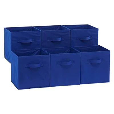 Bild av Amazon Basics Hopfällbar tygförvaringskub/organisatör med handtag, 6 pack, solid marinblå, 26,6 x 27,9 cm