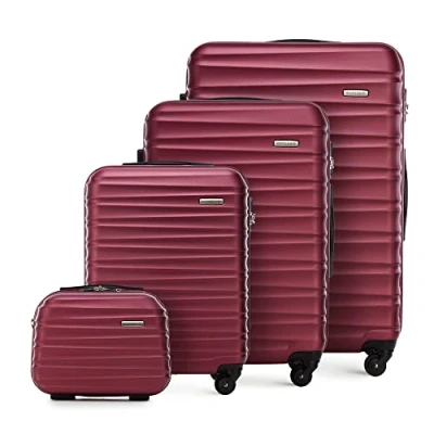 Bild av WITTCHEN Resväska 4 deligt set Rollande koffer Trolley Handbagage Hårdfodral i ABS med svänkbara hjul Kombinationslås Teleskopiskt handtag GROOVE Line Mörkröd