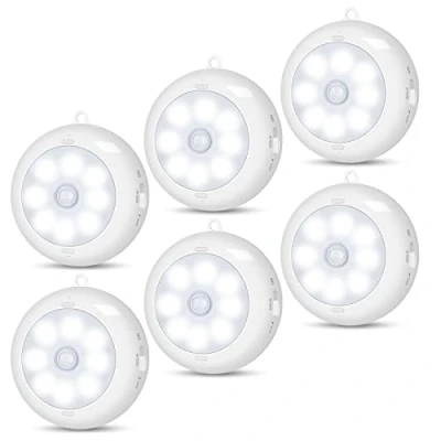 Bild av BLS Rörelsesensor lampa inomhus, AA86 AA batteridriven lampa, under skåp batteri LED ljus, garderobslampor, klistra på trådlösa puck lampor för hall, trappa, kök, dimbar (6 förpackningar)