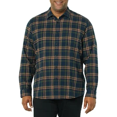 Bild av Amazon Essentials Men&#039;s Långärmad flanellskjorta (finns i Big &amp; Tall), Mörk marinblå Rutig, L