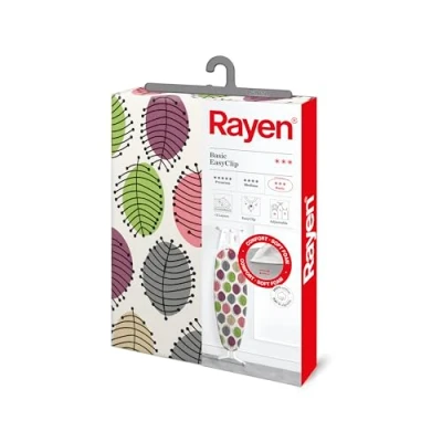 Bild av Rayen Universellt strykbrädsöverdrag Enkel montering med EasyClip system 2 lager: Skum och 100% tryckt bomullstyg Grundläggande sortiment Mått: 130 x 47 cm