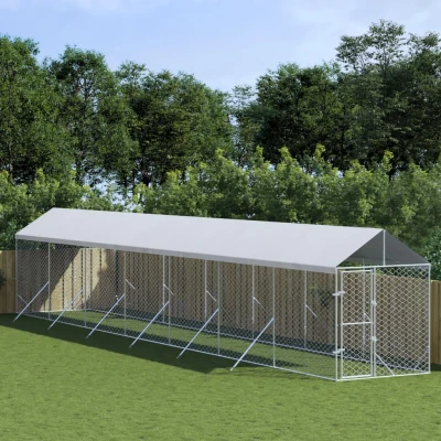 Bild av Hundgård med tak silver 2x14x2,5 m galvaniserat stål