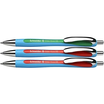 Bild av Schneider 132597 Slider Rave XB Teacher Correction Set (set med 3 kulspetspennor, 2 x röd, 1 grön, linjebredd XB)