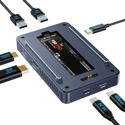 Bild av ACASIS USB C dockningsstation med 40 Gbps M.2 NVMe SSD hölje, hubb 2 x USBA 3.2, 1 DP1.4, HDMI, expandera M1/M2
