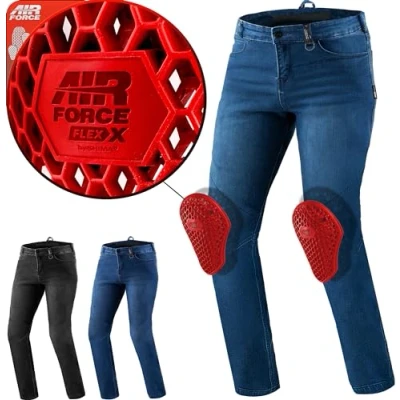 Bild av SHIMA RIDER Motorcykelbyxor för män, godkända Airforce knäskydd, motorcykelbyxor, jeans, rustning, textilskydd, förstärkt luftflödesjeans, plusstorlek (manlig, blå, 32/34)