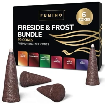 Bild av Fumino Färska rökelsekoner multipack eldstad och frostpaket 6 lådor 120 koner Masala Agarbatti Joss doftdoft för avkoppling meditation, hem husdekor doftkoner