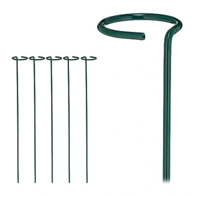 Bild av Relaxdays Växtstavar metall, set om 6, rankstavar med ring, metallstavar trädgård, växtstöd stavar, 80 cm långa, svart, stål