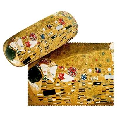 Bild av VON LILILENFELD Glasögonfodral Gustav Klimt Kyssen The Kiss Konst Motiv Fodral Glasögon Mikrofiber Rengöringsduk Box Stabilt Hårt Set Täckt med Tyg