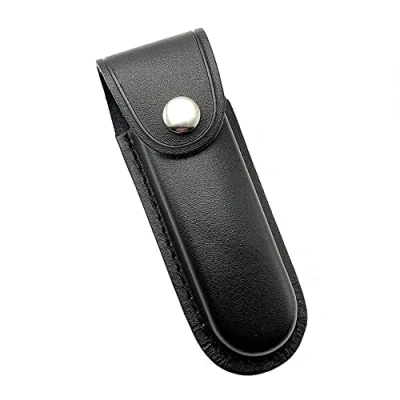 Bild av DONGKER knivväska, läder fällkniv fickknivfodral, 5 tums knivskida med snäppstängning bältesögla för fällkniv, svart, basic enkel funktionell