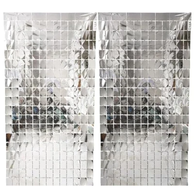 Bild av Hayaww 2 st glittergardin, dekoration, glittergardiner, glitter, glittrande gardiner, kvadratisk, metallisk, 1 x m, för bröllop, förlovning, födelsedagsfest, dekoration