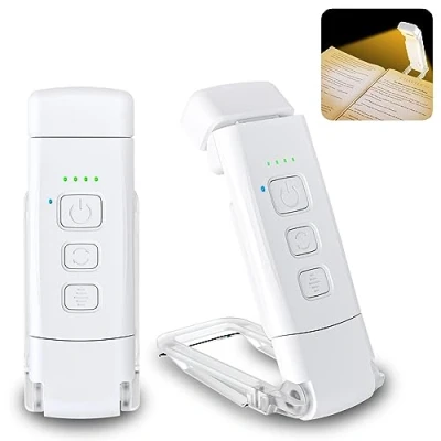 Bild av Alyvisun Läslampa, 3 Färglägen &amp; 5 Justerbar Ljusstyrka, [Timerfunktion USB laddningsbar] Klämlampa för Böcker i Sängen, 80 timmars Batteritid (vit)