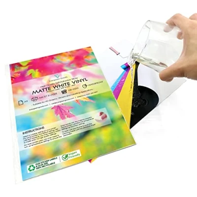 Bild av Evergreen Goods™ 100 ark A4 vattentät matt vit klistermärke vinyl bläckstråleskrivare och laser utskrivbar multifunktionell självhäftande PVC märkning, klistermärkestillverkning Bulk