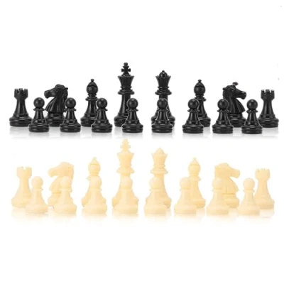 Bild av schackpjäser, viktturnering schackspel endast schackbrädspelsset internationella schackpjäser komplett schackpjässet vit och svart (medium 64 mm)