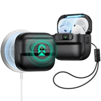 Bild av ESR för AirPods 4 fodral (HaloLock), kompatibel med Gen (2024) (USB C), MagSafe kompatibel, magnetlocklås, fallsäkert skyddsfodral handslinga, Puls serie, svart