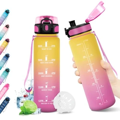Bild av KollyKolla Barnflaska, 500 ml, motiverande vattenflaska med tidsmärkning, läckagesäkra vattenflaskor, 1 klick öppet, BPA fri, babyflaska för cykel, skola, camping
