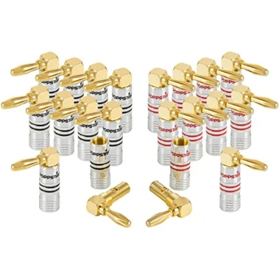 Bild av Poppstar 20 x High End vinklade banankontakter, bananplugg för högtalarkabel (till 6 mm²), högtalare, audio videomottagare, 24k guldpläterade kontakter 10x svart, röd)